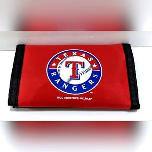 Texas Rangers Nylon Tri-Fold Wallet MLB Vinyl Trifold Billfold ID Red & Black